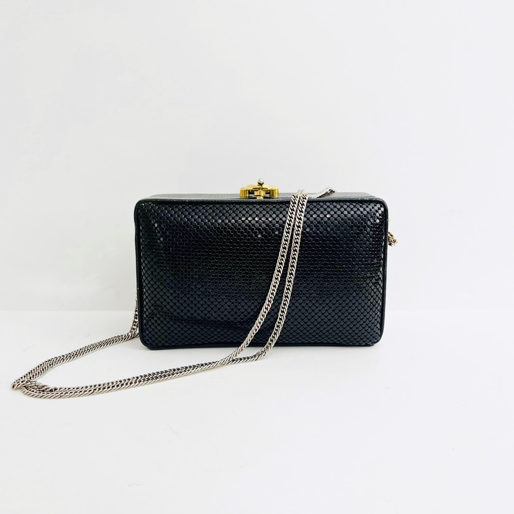 Whiting and Davis Vintage Black Embellished Evening Clutch Bag
